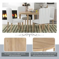 5 PCS Round Dining Table Set With Solid Wood Legs And 4 Striped Fabric Upholstered Chairs-ModernLuxe -Restaurant Furniture Store GUEST e1aa4894 3296 4725 b4bf f9d1fd8e7c81