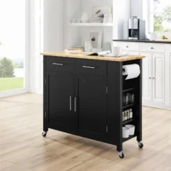 Full Savannah Wood Top Kitchen Island Cart Black/Natural - Crosley -Restaurant Furniture Store GUEST e2577f8d b25d 411d b413 639900658951