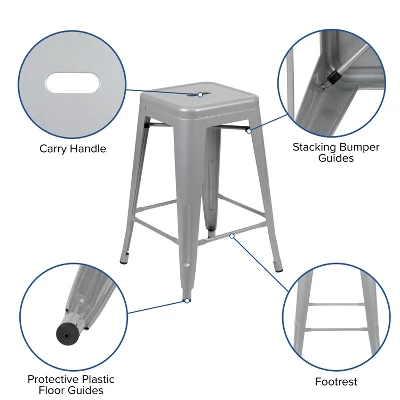 Emma And Oliver 4 Pack 24" High Metal Indoor Counter Bar Stool - Stackable Stool 7 Emma And Oliver 4 Pack 24" High Metal Indoor Counter Bar Stool - Stackable Stool - Image 5