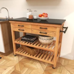 Coastal Wood Kitchen Cart Brown - Olivia & May -Restaurant Furniture Store GUEST e46a1f8d 50bd 40fa a182 9aab0be50087