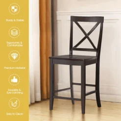 Costway Set Of 2 24'' Counter Height Barstools Kitchen Dining Chairs Rubber Wood Frame -Restaurant Furniture Store GUEST e47a689e e909 4db2 b6e5 cad5ac77e092