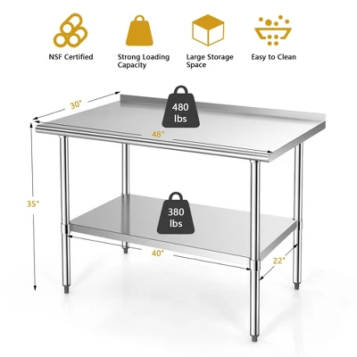 Costway Stainless Steel Table For Prep & Work W/ Backsplash 4 Costway Stainless Steel Table For Prep & Work W/ Backsplash - Image 2