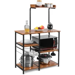 Costway 4-Tier Vintage Kitchen Baker's Rack Utility Microwave Stand W/ Basket & 5 Hooks 23 Costway 4-Tier Vintage Kitchen Baker's Rack Utility Microwave Stand W/ Basket & 5 Hooks -Restaurant Furniture Store GUEST e610a51d 9e16 45f6 8ba8 fa48df814627