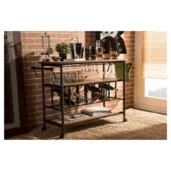 Bradford Rustic Industrial Style Antique Black & Metal Distressed Wood Mobile Kitchen Bar Serving Wine Cart - Baxton Studio -Restaurant Furniture Store GUEST e726270f 9d7d 4ed3 8bd3 3b831805c590