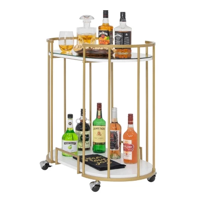 Pavillion 2 Tier Oval Bar Serving Cart Shelves With Glass Mirror Gold - Studio Designs 13 Pavillion 2 Tier Oval Bar Serving Cart Shelves With Glass Mirror Gold - Studio Designs - Image 11