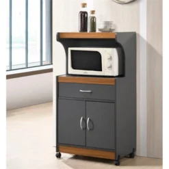 Microwave Kitchen Cart In Gray Oak - Hodedah