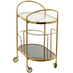 Contemporary Metal And Smoke Glass Bar Cart Gold - Olivia & May -Restaurant Furniture Store GUEST e8ad2bee 312a 4540 9eba e8b132435e54