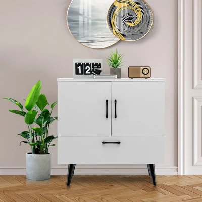 Costway Mid Century Storage Cabinet Accent Buffet Sideboard Entryway Kitchen White Brown 10 Costway Mid Century Storage Cabinet Accent Buffet Sideboard Entryway Kitchen White Brown - Image 8