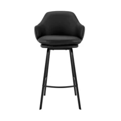 26" Brigden Swivel Counter Height Barstool With Faux Leather Black Metal - Armen Living