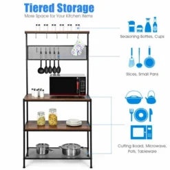 Costway 4-Tier Kitchen Bakers Rack Microwave Oven Stand Industrial W/Hooks & Mesh Panel -Restaurant Furniture Store GUEST ed35ca41 3dd7 4da4 820f 61ae2b2c1870
