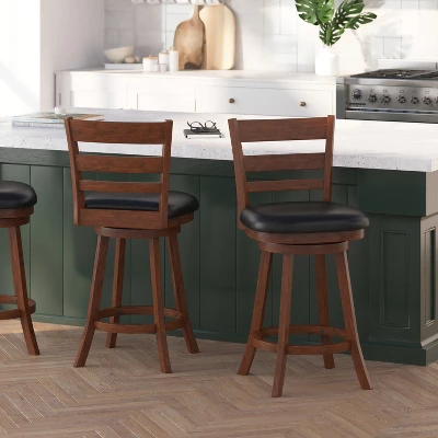 Merrick Lane 24" Classic Wooden Ladderback Swivel Counter Height Stool With Upholstered Padded Seat And Integrated Footrest 3 Merrick Lane 24" Classic Wooden Ladderback Swivel Counter Height Stool With Upholstered Padded Seat And Integrated Footrest