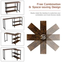 Costway Patented Large 360 Degree Free Rotating Sofa Side Table With Wheels Storage Shelf Rustic Brown -Restaurant Furniture Store GUEST ee176a3b 86ff 42ae bdf0 bc4d24837377