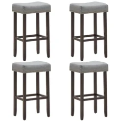 Costway Set Of 4 Nailhead Saddle Bar Stools 29'' Height W/ Fabric Seat & Wood Legs Gray/Beige -Restaurant Furniture Store GUEST ef3ab9f3 9d06 467b 9adf 5ca2cf6a00d3