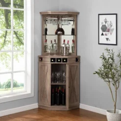 Home Source Charcoal Corner Bar Unit With Built-in Wine Rack And Lower Cabinet -Restaurant Furniture Store GUEST efc7a2db e30f 4f4c 98ff 0ea9b9efcbe3