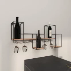 Metal Geometric 7 Bottle Wall Wine Rack With 5 Glass Holder Slots Black - Olivia & May 22 Metal Geometric 7 Bottle Wall Wine Rack With 5 Glass Holder Slots Black - Olivia & May -Restaurant Furniture Store GUEST f15e65e4 e7ca 4958 a813 b7ad07228381