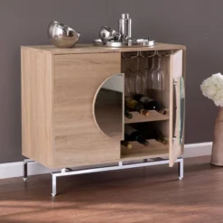Befail Bar Cabinet With Wine Storage Natural/Chrome - Aiden Lane -Restaurant Furniture Store GUEST f3c7516e 3c0b 4d2a 9d60 e0407f43a4c3