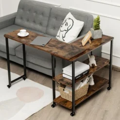 Costway Patented Large 360 Degree Free Rotating Sofa Side Table With Wheels Storage Shelf Rustic Brown -Restaurant Furniture Store GUEST f4a93aa1 89c7 46bb 9766 beac498942b5