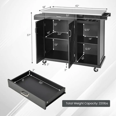 Costway Kitchen Island Cart Rolling Utility Trolley Stainless Steel Top Wine Rack 4 Costway Kitchen Island Cart Rolling Utility Trolley Stainless Steel Top Wine Rack - Image 2