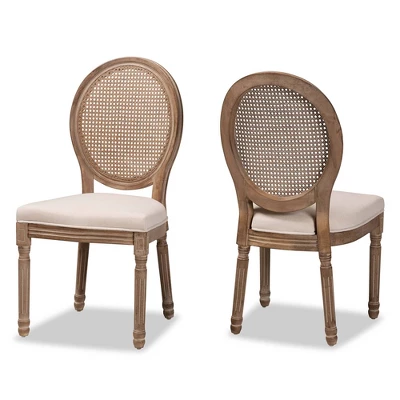 Set Of 2 Louis Fabric Upholstered With Rattan And Wood Dining Chairs Beige/Brown - Baxton Studio 4 Set Of 2 Louis Fabric Upholstered With Rattan And Wood Dining Chairs Beige/Brown - Baxton Studio - Image 2