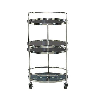 Contemporary Stainless Steel And Smoke Glass Bar Cart Silver - Olivia & May 4 Contemporary Stainless Steel And Smoke Glass Bar Cart Silver - Olivia & May - Image 2