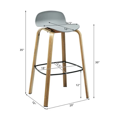 Costway Modern Set Of 4 Barstools 30inch Pub Chairs W/Low Back & Metal Legs Grey 5 Costway Modern Set Of 4 Barstools 30inch Pub Chairs W/Low Back & Metal Legs Grey - Image 3