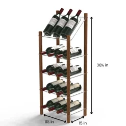 Life Story MyWinebar 15 Bottle Wine Holder Wood Frame Floor Storage Rack Display Stand With Tilted Top Shelf And 4 Flat Display Shelves -Restaurant Furniture Store GUEST fb616da3 0611 447f 93ad 1432553e2e92