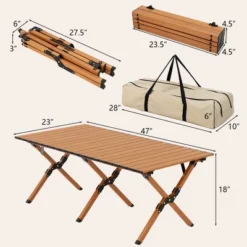 Costway Folding Aluminum Camping Table With Carry Bag Roll-Up Picnic Table With Wood Grain -Restaurant Furniture Store GUEST fb92db5e 8121 4804 b2d3 7dfc0b87c9fb