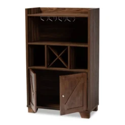 Carrie Walnut Finished Wood Wine Storage Cabinet Walnut - Baxton Studio