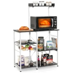 Costway 4-Tier Vintage Kitchen Baker's Rack Utility Microwave Stand W/ Basket & 5 Hooks 28 Costway 4-Tier Vintage Kitchen Baker's Rack Utility Microwave Stand W/ Basket & 5 Hooks -Restaurant Furniture Store GUEST fba57f11 0245 40ff a880 ac62c9016286