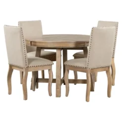 5 PCS Round Wood Extendable Dining Table Set With 4 Upholstered Dining Chairs-ModernLuxe -Restaurant Furniture Store GUEST fbbff2cd 1c63 4fc1 baba 030f081038fe