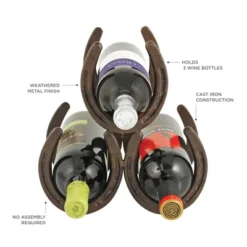 Foster & Rye Horseshoe Countertop Metal Wine Rack, Cast Iron Wine Bottle Holder, Holds 3 Standard Wine Bottles, 10" X 5.5" X 8.5" -Restaurant Furniture Store GUEST fca3c399 63a4 48c7 8b74 d2d7809f911f