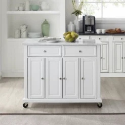 Avery Kitchen Island/Cart Distressed White/White Marble - Crosley -Restaurant Furniture Store GUEST fe3b6ac2 6fc3 432d a300 48cb0af584eb