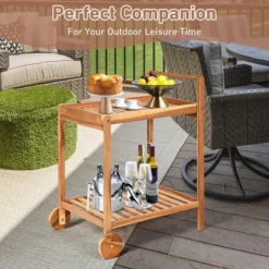 Costway 2-Tier Acacia Rolling Kitchen Trolley Cart Dining Serving Cart Outdoor W/ Wheels -Restaurant Furniture Store GUEST fee9273a 4590 4dcb af79 ef12e8d28592