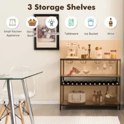 Costway Rustic Wine Rack Table 13 Bottles Wine Bar Cabinet Freestanding With Glass Holder -Restaurant Furniture Store GUEST ffcf0b5f 9f67 4a24 8681 5058c717149a